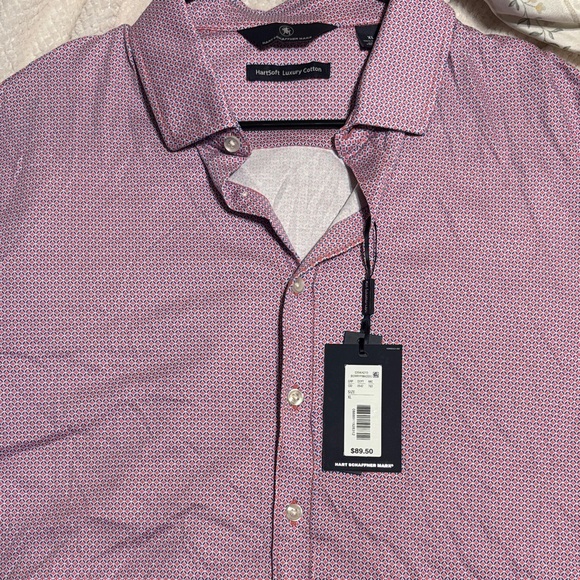 BNWT MENS Hart Schaffner Marx Pink/Blue Patterned Button Down S/S Shirt size XL - Picture 1 of 4